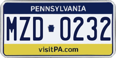 PA license plate MZD0232