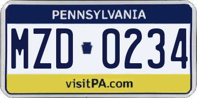 PA license plate MZD0234