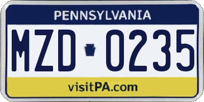 PA license plate MZD0235