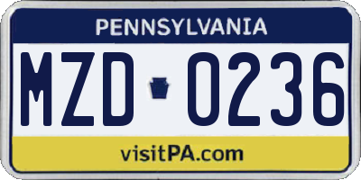 PA license plate MZD0236