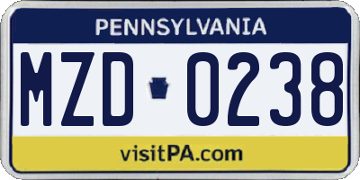 PA license plate MZD0238