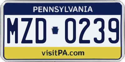PA license plate MZD0239