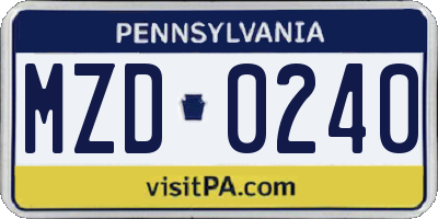 PA license plate MZD0240