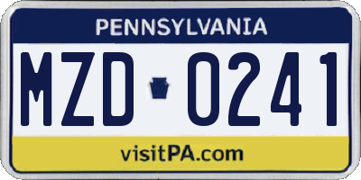 PA license plate MZD0241