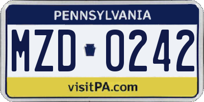 PA license plate MZD0242