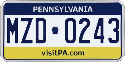 PA license plate MZD0243
