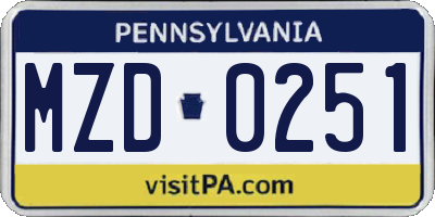 PA license plate MZD0251