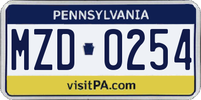 PA license plate MZD0254
