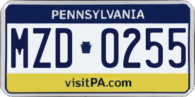 PA license plate MZD0255