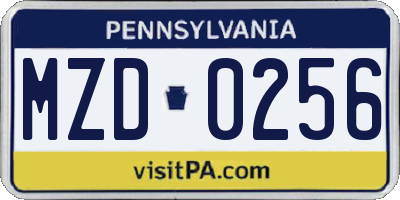 PA license plate MZD0256