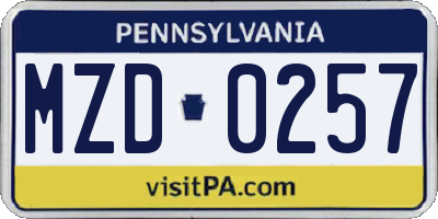 PA license plate MZD0257
