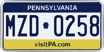 PA license plate MZD0258