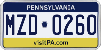 PA license plate MZD0260