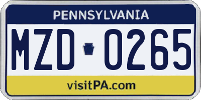 PA license plate MZD0265
