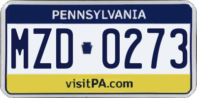 PA license plate MZD0273