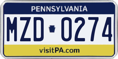 PA license plate MZD0274