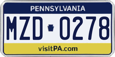 PA license plate MZD0278