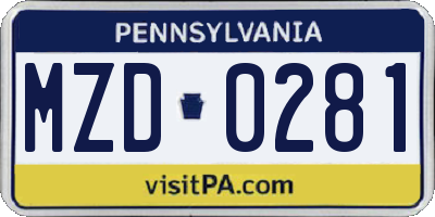 PA license plate MZD0281