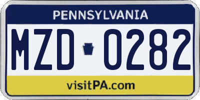 PA license plate MZD0282