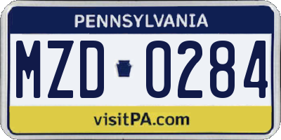 PA license plate MZD0284