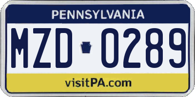 PA license plate MZD0289