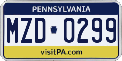 PA license plate MZD0299