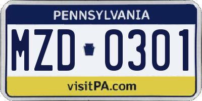 PA license plate MZD0301