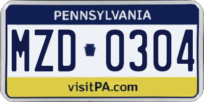 PA license plate MZD0304