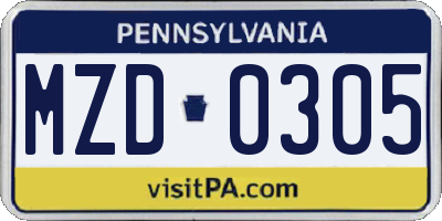 PA license plate MZD0305