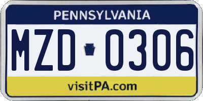 PA license plate MZD0306