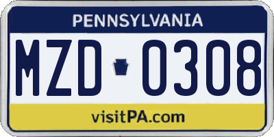 PA license plate MZD0308