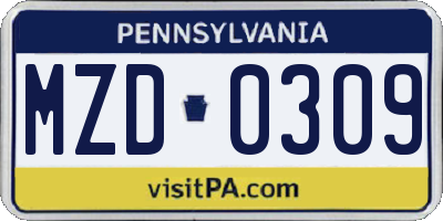 PA license plate MZD0309