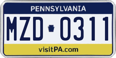 PA license plate MZD0311
