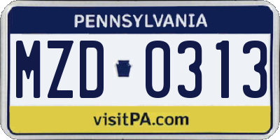PA license plate MZD0313