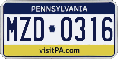 PA license plate MZD0316