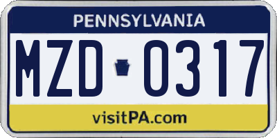 PA license plate MZD0317