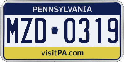 PA license plate MZD0319