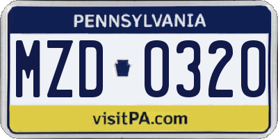 PA license plate MZD0320