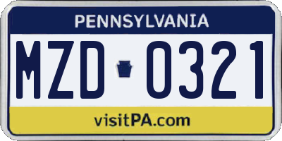 PA license plate MZD0321