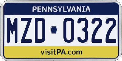 PA license plate MZD0322