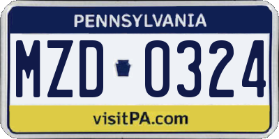 PA license plate MZD0324