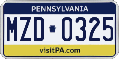 PA license plate MZD0325