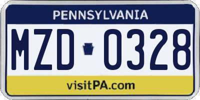 PA license plate MZD0328