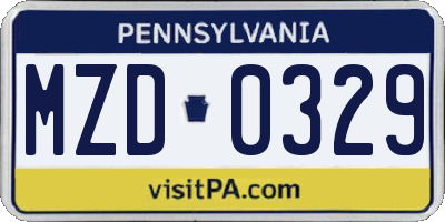 PA license plate MZD0329