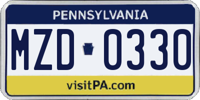 PA license plate MZD0330
