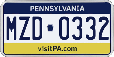 PA license plate MZD0332