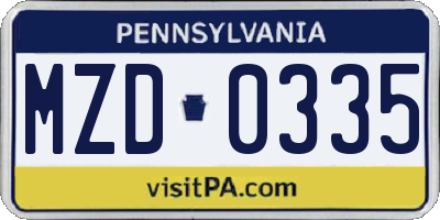 PA license plate MZD0335