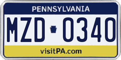 PA license plate MZD0340