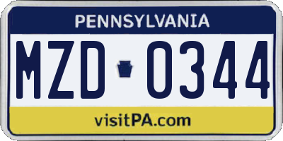 PA license plate MZD0344