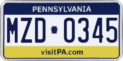 PA license plate MZD0345